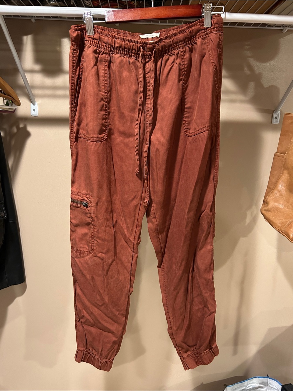 Nicole Miller Rust Cargo Jogger Pants with Elastic Waist